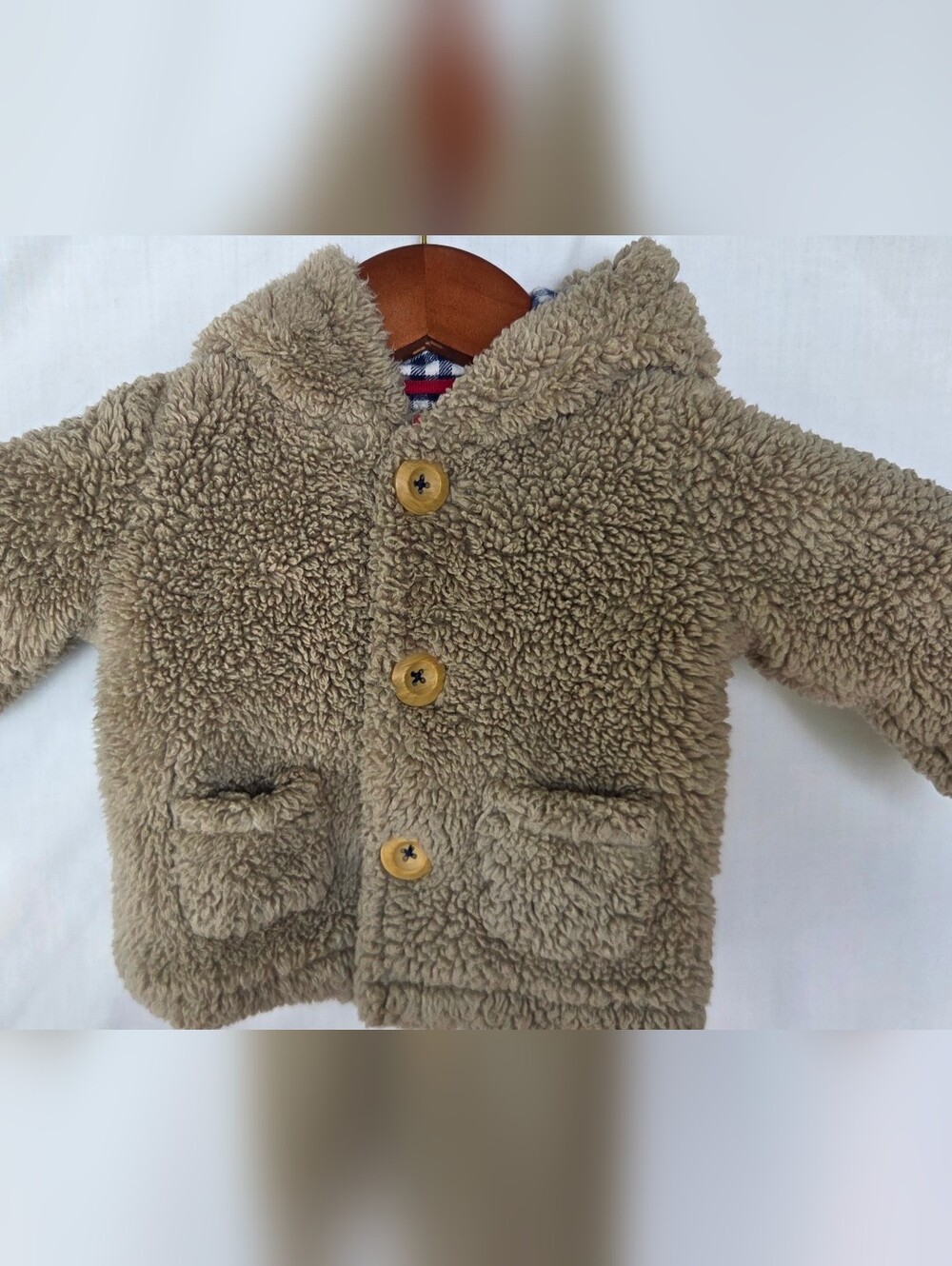 Baby Boden Teddy Bear Unisex Tan Warm Flannel Sherpa Jacket Sz 3-6 Months Cozy